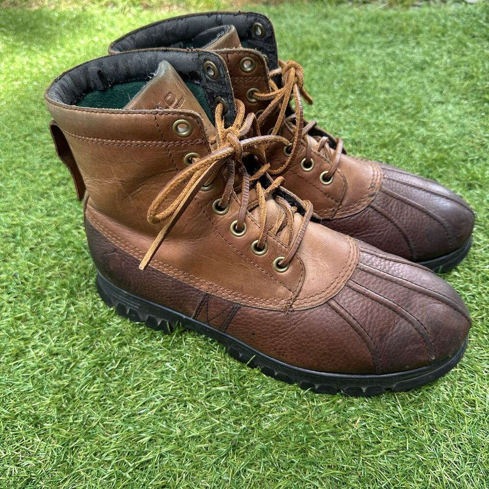 Polo‎ Ralph Lauren Burson Duck Leather Lace Up Boots Mens Size 10 D Brown